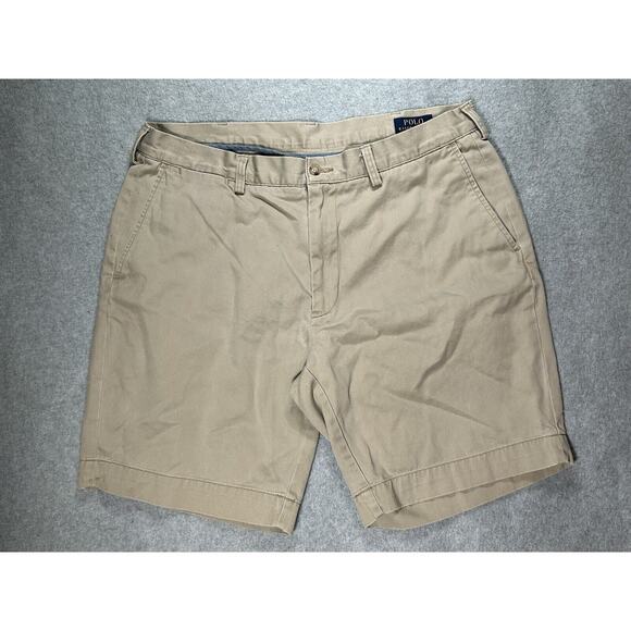 Polo Ralph Lauren Shorts Mens W36 Chino Khaki Beige Flat Front Slash Pocket Golf - Picture 1 of 12